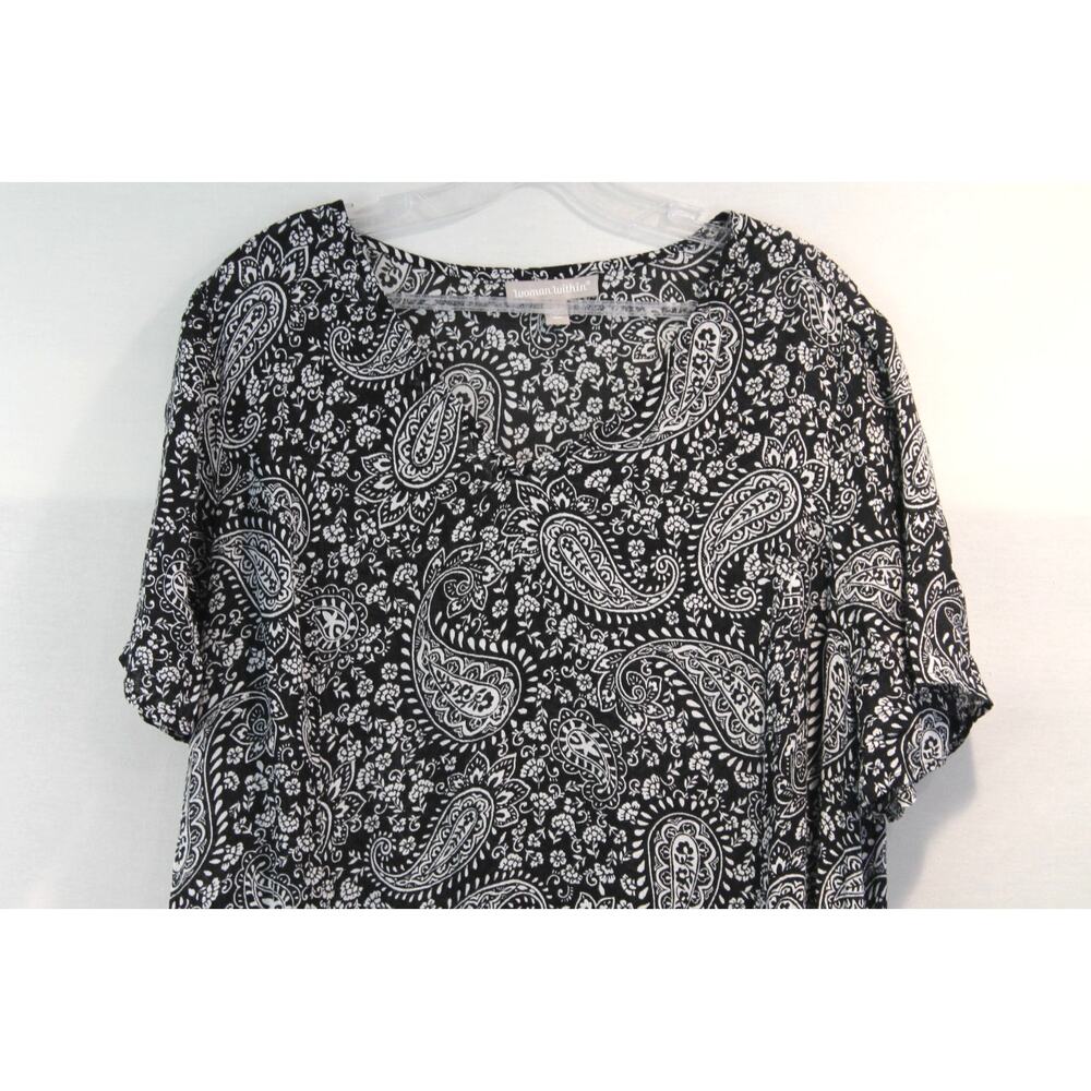 Woman Within Dress Midi Womens size 22W Black Paisley Pleated Pockets - Picture 2 of 7